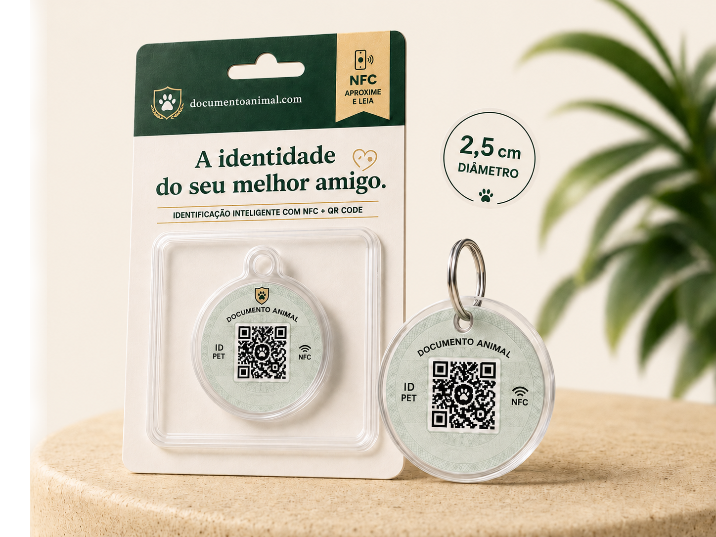 Embalagem e medalha Documento Animal com NFC e QR Code